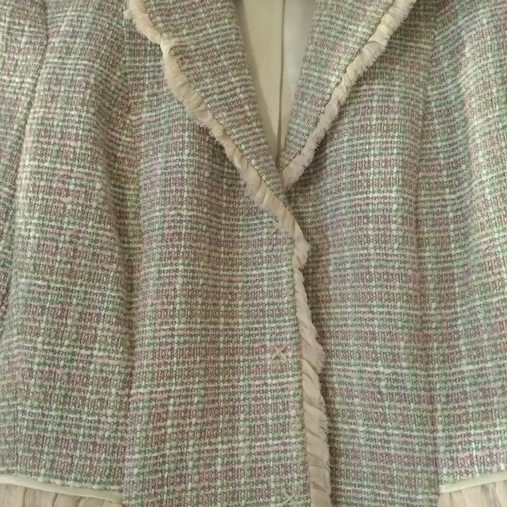 Tweed Blazer with Ruffle & Rhinestone Detailing